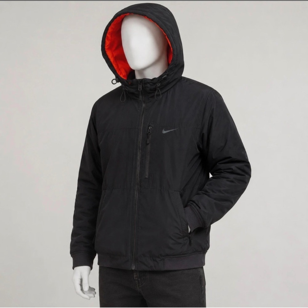 Nike Alliance Hooded Jacket Mens M Black Orange Insulated Puffer 678293-010